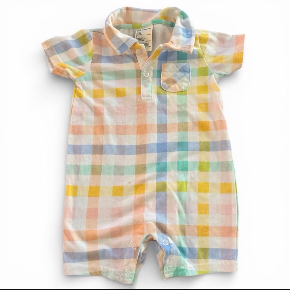Baby Boy Kentucky Derby Outfit Plaid Romper 6-9 Months Pastel Polo Short Sleeve